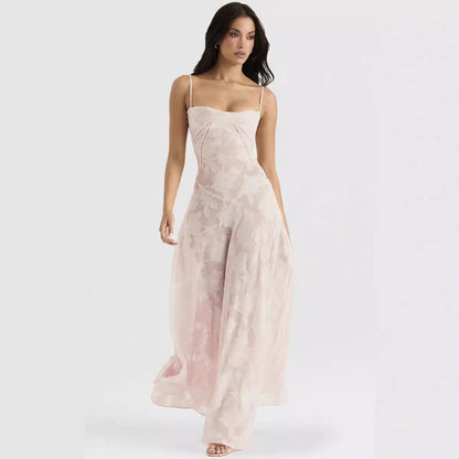 Elegante vestido largo sin espalda con estampado para mujer, nuevo vestido de moda con tirantes finos, sin mangas, holgado, de corte A, para fiesta en club