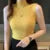Blusa de punto sin mangas elegante de moda para mujer, blusa de verano de color sólido, blusa informal, camisa de cuello medio alto