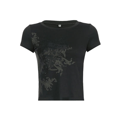 y2k Fairy Grunge Tops Summer Vintage Floral Print Short Sleeve Tshirt 2000s Aesthetic Women Harajuku Tee Streetwear