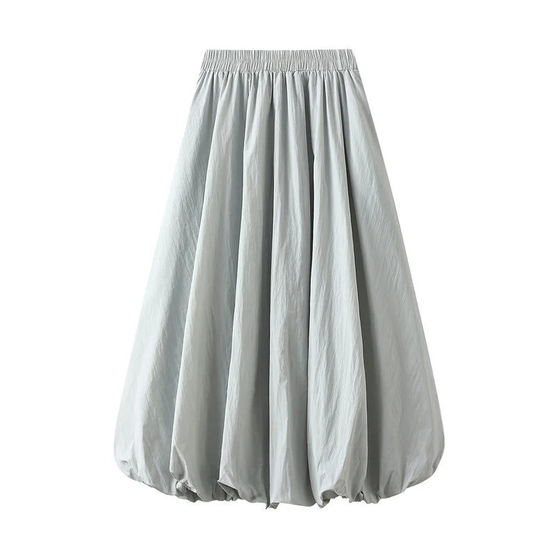 Faldas de burbuja para mujer, ropa de verano, color sólido, cintura alta, línea A, falda larga abullonada, faldas elegantes para mujer, ropa de calle