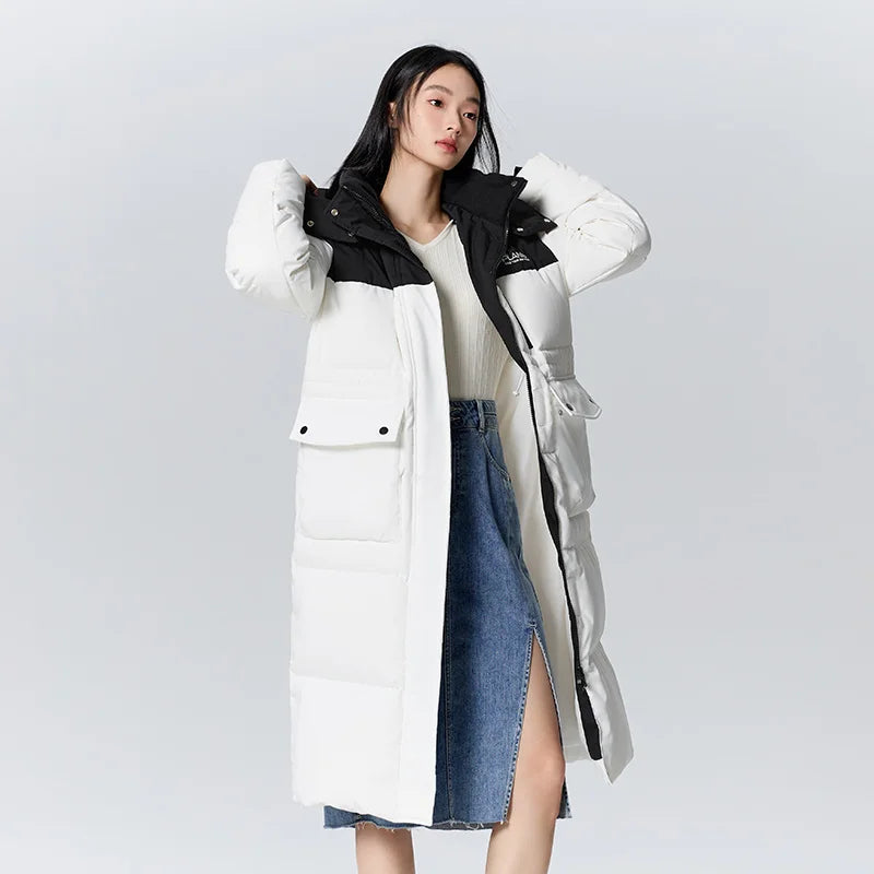 Chaqueta de plumas para mujer, larga, con capucha, moderna, para exteriores, invierno, nueva moda, con letras, abrigo grueso de tres capas, con almacenamiento de calor