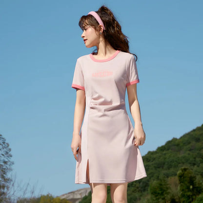Dress Women Slit to Show Long Legs and Slim Fit  Summer New Contrasted Color Retro Letter Knitted Dress