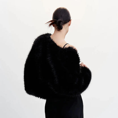Abrigo de piel sintética corto, cálido y acogedor, de marca de moda, color negro, para mujer, elegante, de invierno, para chicas, de moda urbana, de lujo, chaqueta de piel corta.
