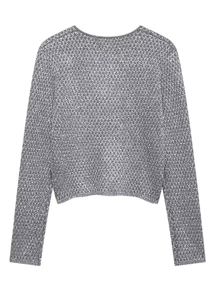 Slim Sequin O Neck Knitted Cardigan Women Long Sleeve Single Breasted One Button Sweater 2025 Spring Lady New Commute Knitwear