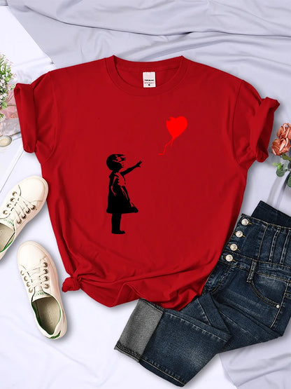 Let’S Fly Love Balloons Prints Womens T-Shirt Soft Breathable Short Sleeve Street Hip Hop Trend Tops Casual Female Tee Clothing