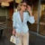 Slim Cropped Denim Jacket Women Lapel Long Sleeve Double Breasted Blazer Coat Female 2025 Spring Summer High Street Outwears