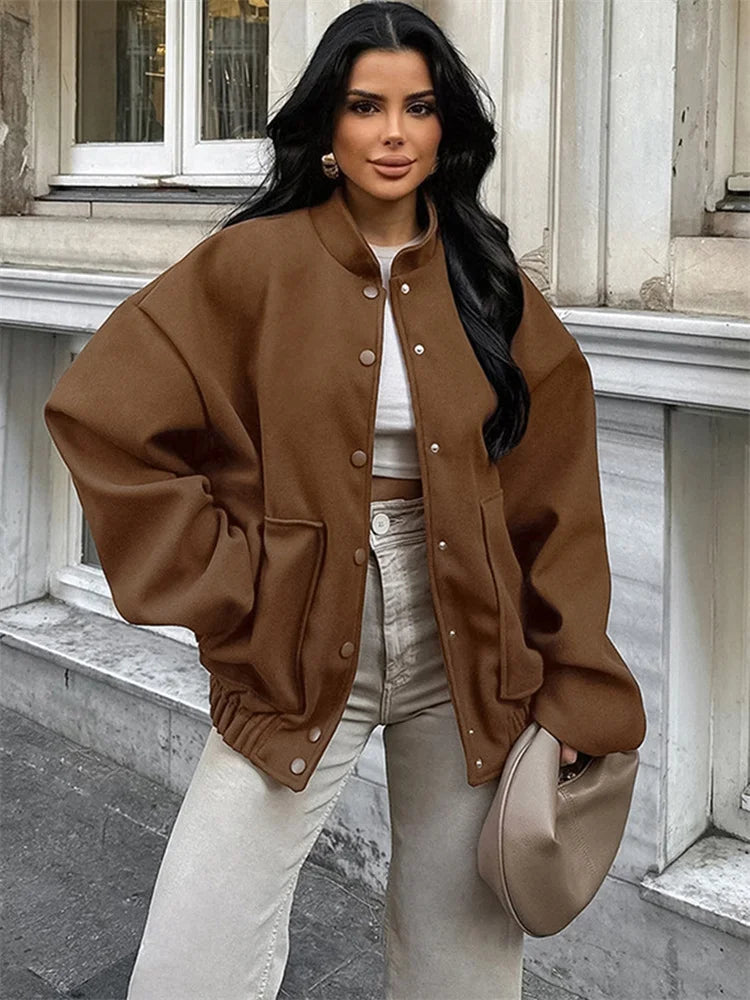 Winter Vintage Pocket Outwear Female Patchwork Loose Casual Lapel Long Sleeve Casual Solid Streetwear Women’s Coat