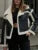 Suéter extragrande y esponjoso con solapa de PU para mujer, ropa de calle de moda con bolsillos de invierno y retazos, abrigo de lujo en contraste, nuevo