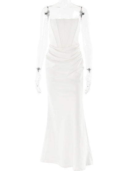 Vestido largo de verano sin tirantes, con escote en V, sexy, picante, elegante, sin espalda, ajustado, para fiesta, club y noche