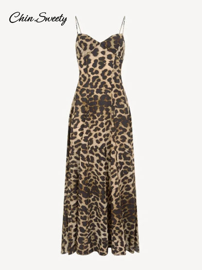 Vestidos largos con tirantes y estampado de leopardo Y2K para mujer, vestido de fiesta ajustado sin mangas con espalda descubierta, estilo vintage de verano 2025 para mujer _Nuevo