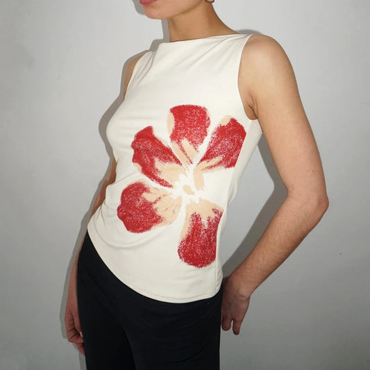 Flower Print Slim Fitted Crop Tops Vintage Sleeveless Casual Vest Shirt Women Summer Tank Tops Female Fashion Party Club Clothes