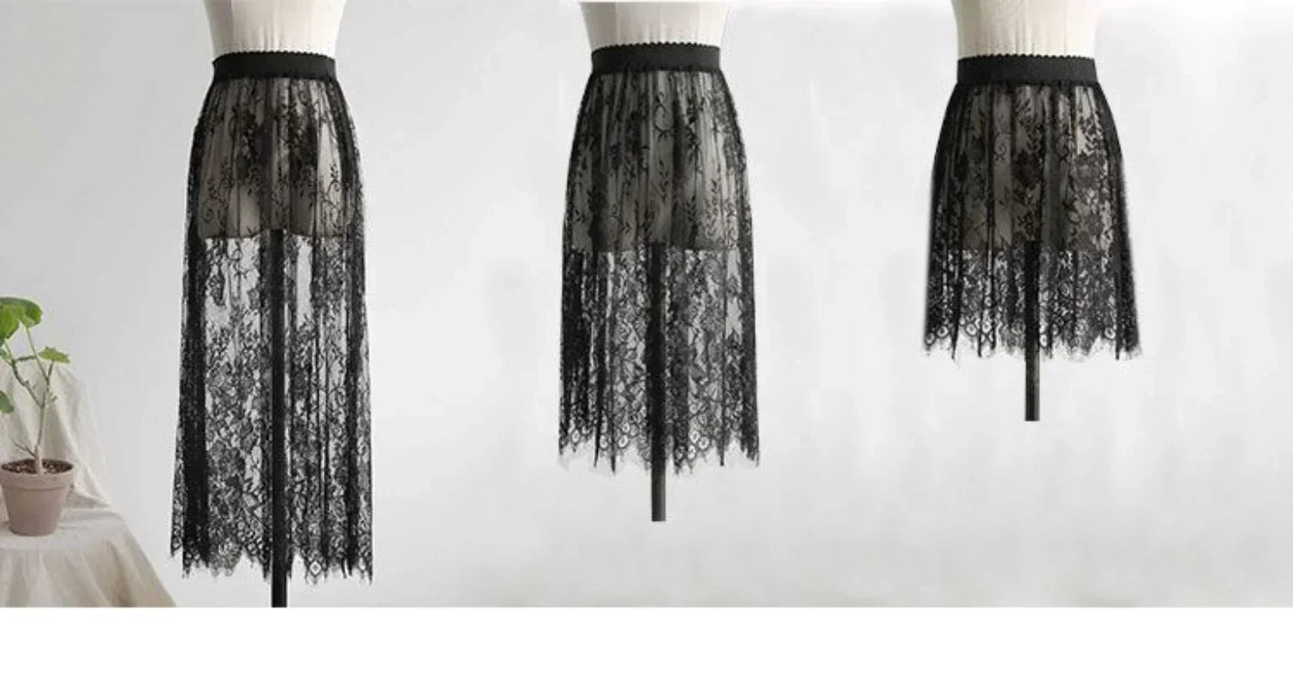 Extensor de camisa con dobladillo festoneado y capas de encaje floral para mujer, ajustable, con capas, parte superior, falda de corte A, minifalda inferior