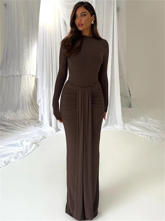 Winter Ladies 2 Piece-Set Maxi Skirt Casual High Waist Jumpsuit And Pleated Long Skirt Outfits Sexy Solid Skinny Outfits
