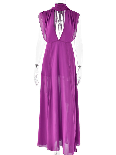 Elegante vestido de noche ajustado sin mangas con abertura para fiesta para mujer, vestido largo sexy con escote en V profundo sin espalda, vestido de otoño e invierno