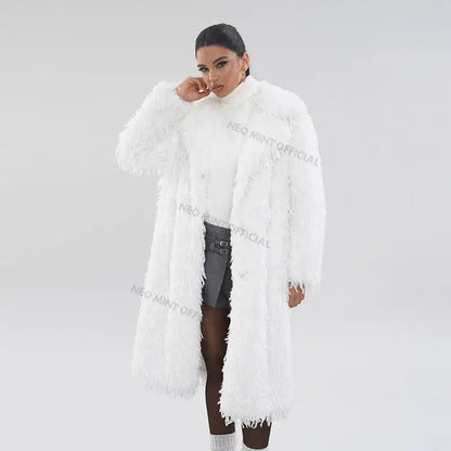 Abrigo de piel ecológica con plumas de High Street para mujer, chaqueta de piel sintética de zorro con solapa de invierno, abrigo largo y esponjoso liso para mujer