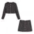 Conjunto de 2 piezas de blazer de tweed con línea dorada y tejido negro para mujer, estilo retro francés, cintura alta, botones centrales, cremallera trasera y minifalda.