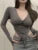 Body sexy de manga larga para mujer, camiseta básica ajustada con cuello en V, mono de color liso para mujer, moda coreana, nuevo