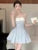 Elegante minivestido sin tirantes Y2K para mujer, con lazo y patchwork, corte en A, para fiesta de cumpleaños, moda coreana, para graduación, vestidos cortos para mujer