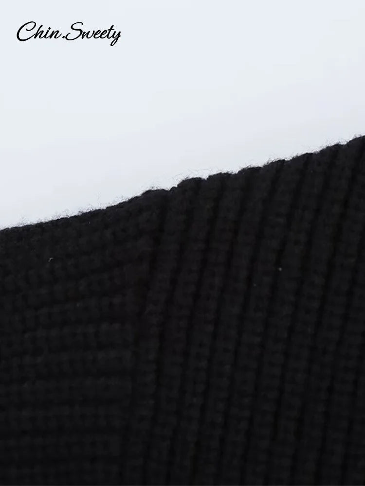 Fashion Women’s Beading Sweater Pullover Elegant Knitted Black Long Sleeve O-neck Jumper 2025 New Spring Lady Casual Outwears