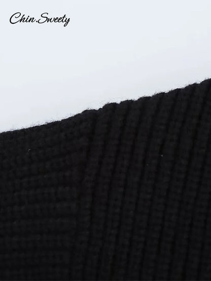Fashion Women’s Beading Sweater Pullover Elegant Knitted Black Long Sleeve O-neck Jumper 2025 New Spring Lady Casual Outwears