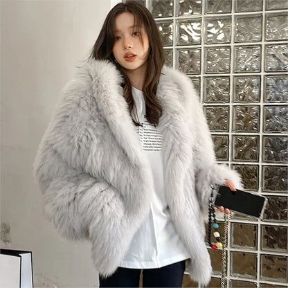 Abrigo de piel sintética de invierno para mujer, con capucha, holgado, de manga larga, chaqueta de piel de lujo de calle, abrigos de moda para mujer, nuevo