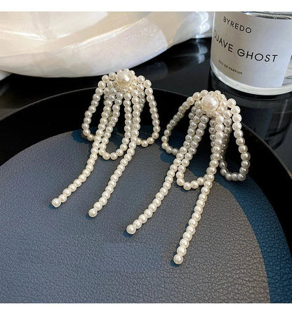 Korean Pearl Knot Big Clip Earrings Long Design by Lizakosht