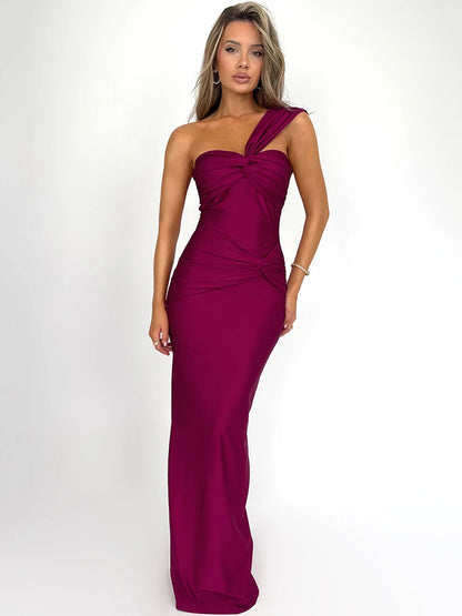 Vestido largo sexy sin tirantes y espalda descubierta para mujer, moda de un hombro, sin mangas, ajustado, para fiesta y club, vestido largo elegante