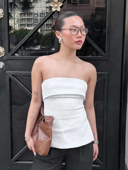 Solid Tube Tops For Women Strapless Bra Turndown Slash Neck Lenceria Femenina Backless Bralette Femme Split Bandeau Top Sexy