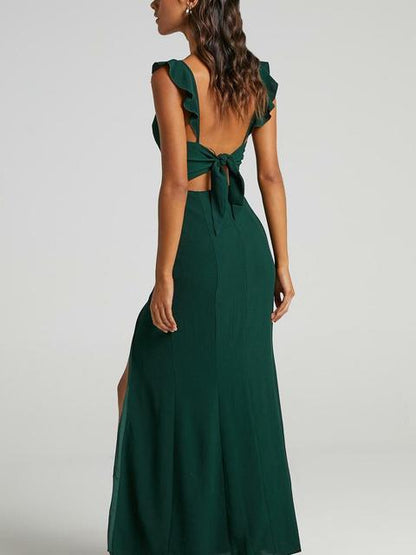 Elegant Sleeveless High Slit Bodycon Party Club Evening Dress Women Pleated High Waisted Vestido Sexy Slim Long Dress