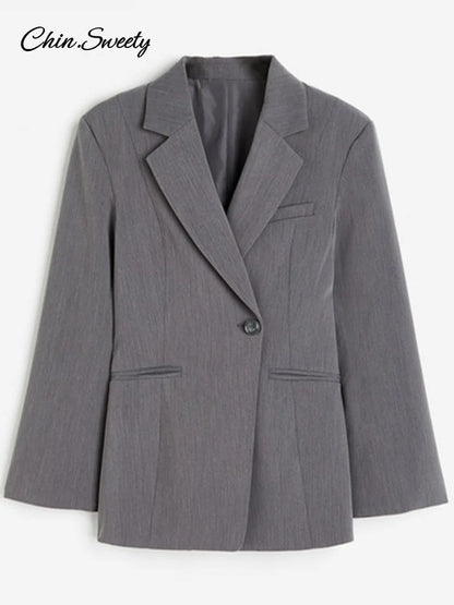Blazer ajustado de moda para mujer, chaqueta de traje lisa de manga larga con un solo botón y cuello con muesca, primavera 2025, conjuntos de calle para mujer