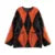 Suéter de punto de mohair con cuello redondo y contraste de colores para mujer, estampado geométrico, manga larga, holgado, de un solo pecho, prenda de punto para mujer, top que combina con todo