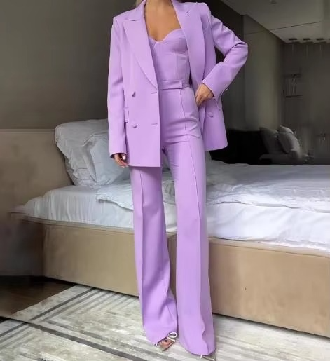Tiffany | Women's Three-Piece Blazer Set Corset Top & Flare Pants