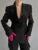 Traje de solapa negra para mujer, abrigo elegante de manga larga con bolsillos y retazos, blazer de cintura alta para otoño 2025