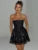 Elegante minivestido sexy sin tirantes para mujer, negro, con hombros descubiertos, espalda descubierta, plisado, lentejuelas brillantes, vestido de fiesta para club.