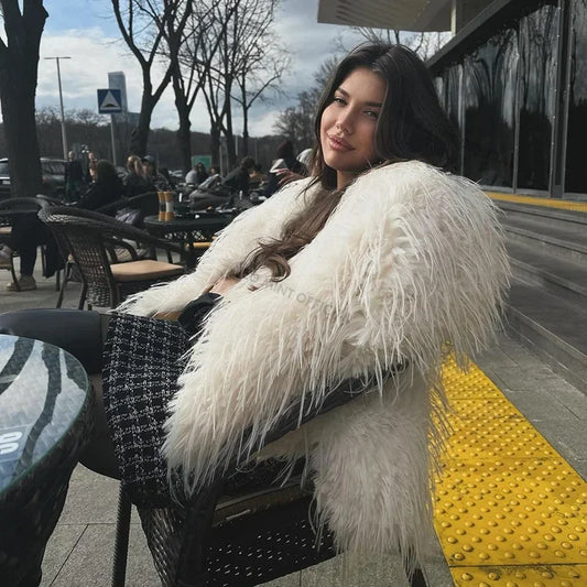 Abrigo de piel sintética con borlas de invierno para mujer, elegante y esponjoso abrigo de piel de zorro para niña, ropa de abrigo peluda.