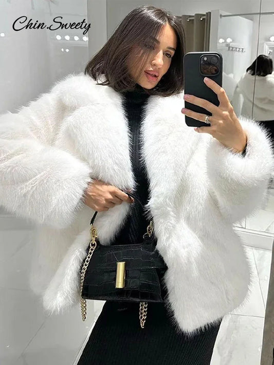 Abrigo de piel sintética esponjoso para mujer, elegante, suelto, de felpa, de manga larga, con hebilla, chaqueta gruesa, abrigo liso y cálido para otoño e invierno, nuevo
