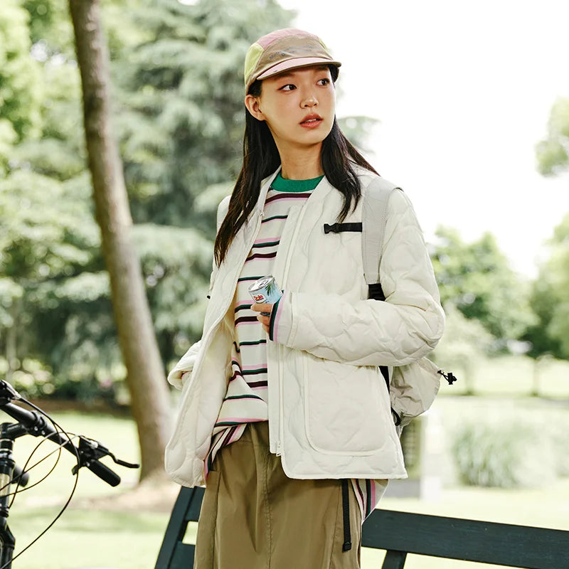 Chaqueta de plumas para mujer, color liso, tres capas, suelta, estilo informal, nueva, de invierno, con cuello de béisbol, ligera
