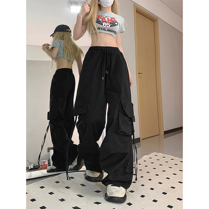 Pantalones cargo Y2K para mujer, ropa de calle, pantalones deportivos holgados de pierna ancha y gran tamaño, estilo Harajuku con bolsillos grandes, de cintura alta