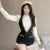 French Vintage Two-piece Set Women Solid Ruffles O-neck Shirt Tweed Halter Short Overalls Elegant Fashion Autumn Y2K Outfits New