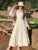 Vestidos midi franceses vintage con mangas acampanadas para mujer, cuello cuadrado, corte en A, otoño, nuevo, informal, liso, para fiesta, ropa femenina
