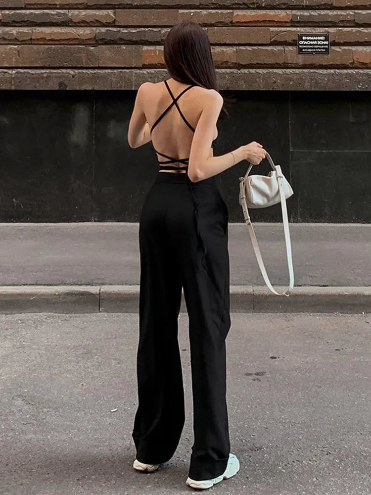 Women’s Sexy Hollow Out Bandage Crop Tops, Super Short, Y2k Accessories, Black Spaghetti Strap Camis, Streetwear, Women Clothes