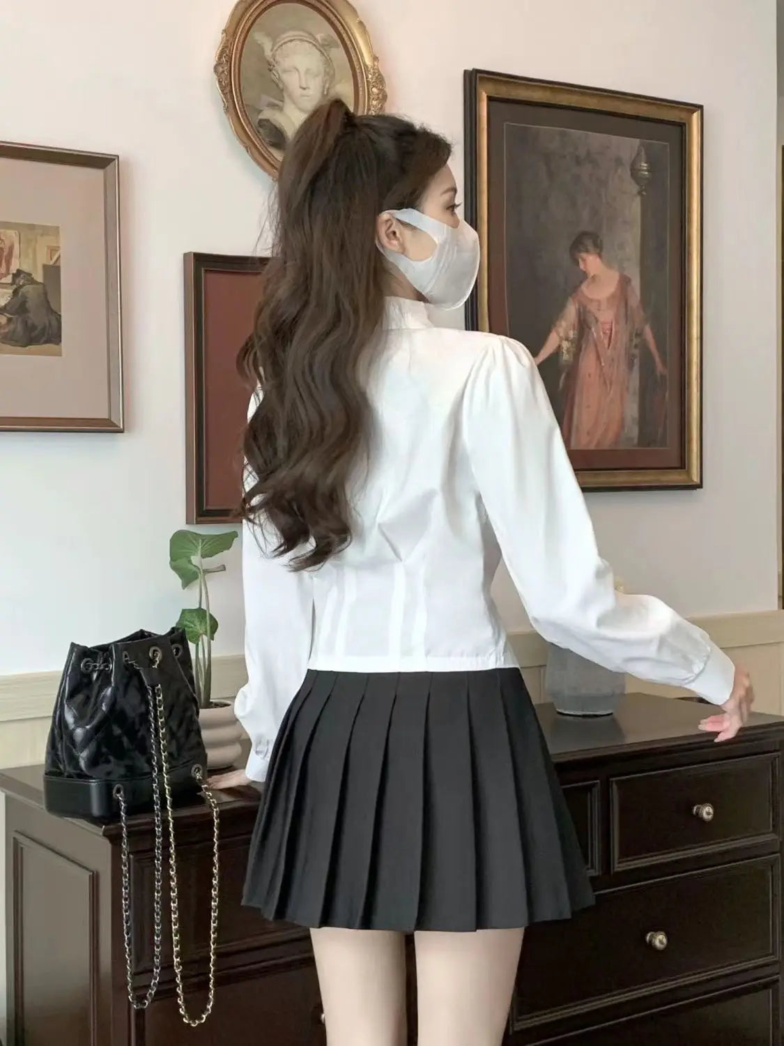 Camisa corta blanca de manga larga para mujer, túnica ajustada con botones, blusa básica, blusa escolar, blusa formal de cola de golondrina para mujer