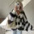 Loose Mohair Striped V-neck Cardigan Women With Scarf Fashion Lantern Sleeve Single Breasted Knitwear Casual Lady New Streetwear