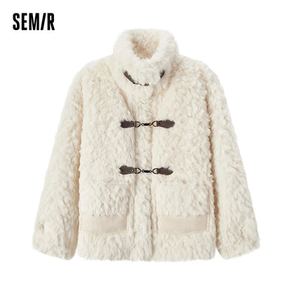 Coat Women Imitation Rabbit Fur Imitation Suede Patchwork Retro  New Winter Loose Stand-Up Collar Jacket