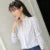 Blusas blancas para mujer, blusas de moda con estampado de rayas, informales, de manga larga, para oficina, blusas ajustadas DF4970
