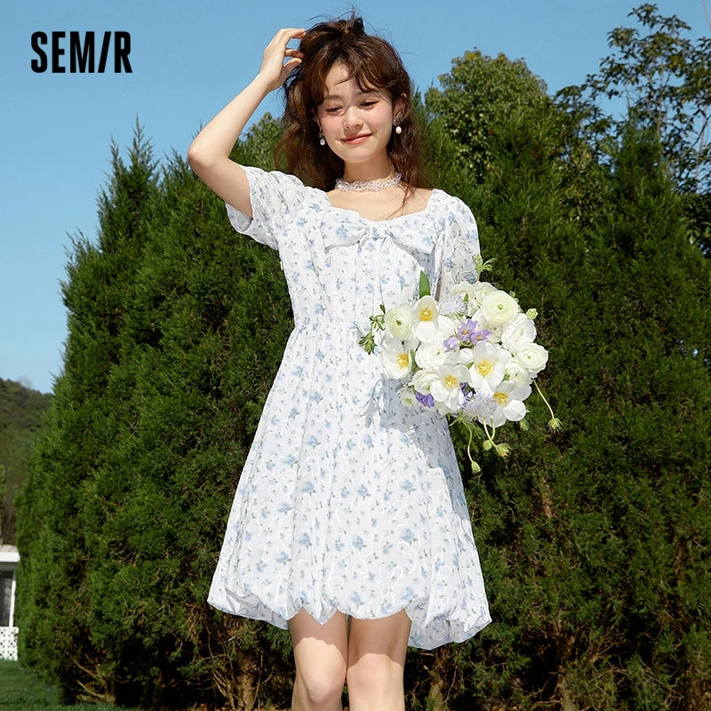 Dress Girl Bow Girl Feeling  Summer New Love Fragmented Flower Bud Dress