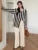 Striped Knitwear Fashion 2 Piece-Set For Women Contrast Long Sleeve Split Straight Trousers Outfits Women’s Pants Sets