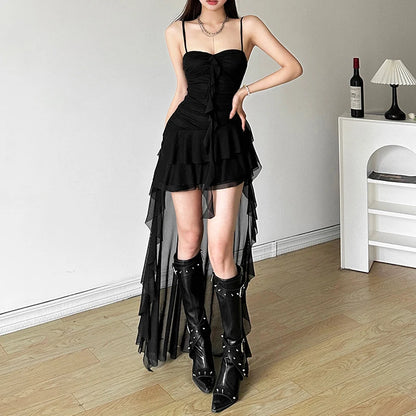 Women Dress y2k Clothes Solid Color Sweetheart Neck Spaghetti Strap Sleeveless Irregular Hem Dress Club Party Dresses