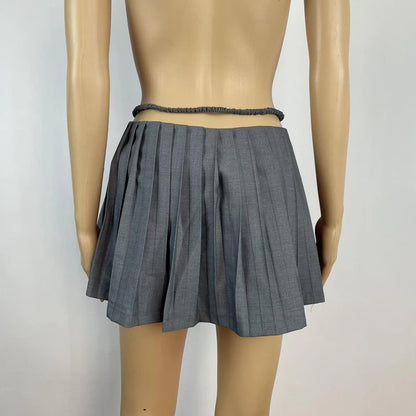 Minifalda coreana de cintura baja con vendaje, estilo E-Girl, años 2000, estilo retro preppy kawaii, con cremallera, plisada, estilo Y2K, estilo grunge y hadas