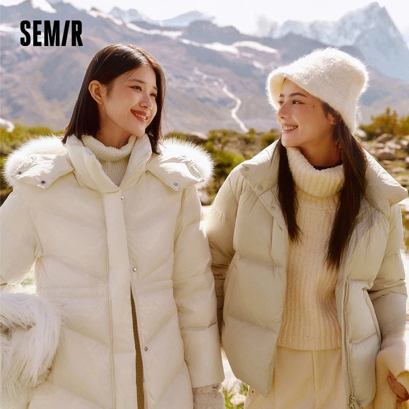 Chaqueta de plumón para mujer, larga, desmontable, con cuello de piel de zorro y capucha, nueva chaqueta de plumón de ganso térmica impermeable de invierno.